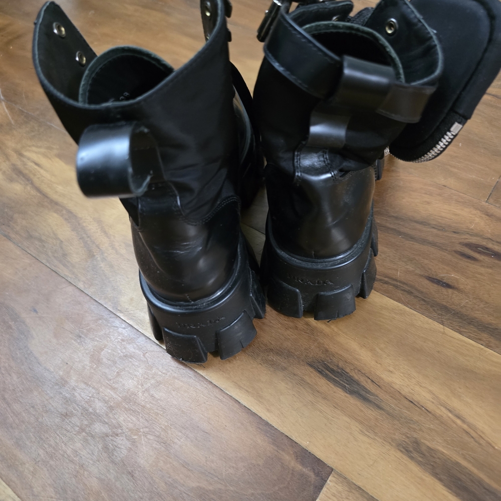 Prada Black Leather Combat Boots - Picture 3 of 7